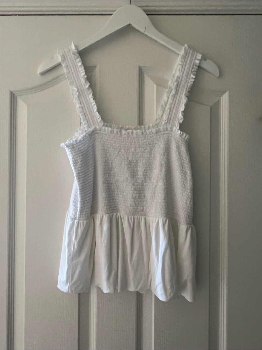 Nation LTD White Smocked Ruffle Strap Camisole